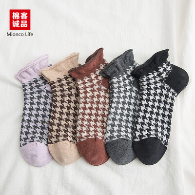 

Cotton guest Eslite socks female socks thousand birds plaid ladies socks fashion hit color spring&summer literary retro lace casual female cotton socks SG013A 5 color mixed color