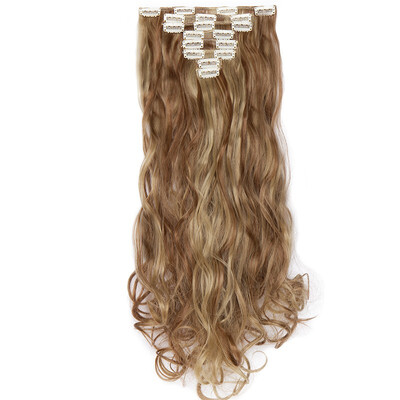 

24 Inches Curly 8 Pcs Full Head Clip in Hair Extensions Synthetic 8 Piece 18 Clips Hairpiece Long Wave Trendy Design for Women