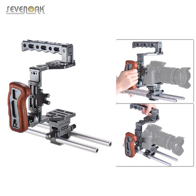 

SEVENOAK SK-XC1 Universal DSLR Camera Cage 15mm Rod Baseplate Kit Aluminum Alloy with Wooden Handle Video Film Movie Making Stabil