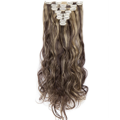 

24" Curly 8 Pcs Full Head Clip in Hair Extensions Synthetic 8 Piece 18 Clips Hairpiece Long Wave Trendy Design for Women