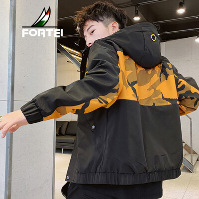

Fu Yi FORTEI jacket mens 2019 spring new fashion slim hooded color trend windproof simple jacket male 9007 black insert yellow 3XL