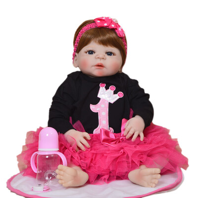 

Fashion 23 Inch Reborn Girl Baby Doll Full Body Silicone Realistic Princess Baby Doll Toy For Kid Christmas Gift DIY Curly Hair