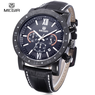 

MEGIR 3008 30M Water Resistance Male Quartz Watch with Date Display Luminous Pointer Leather Band