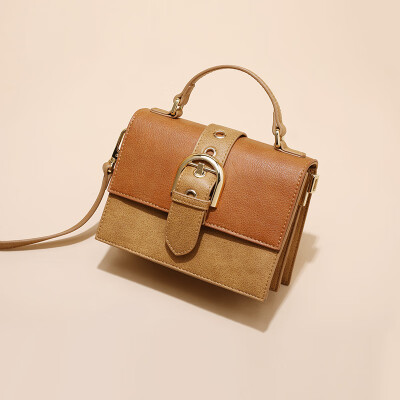 

DOODOO bag female shoulder bag female Korean version of the fashion portable Messenger bag female hit color ladies small square bag D7628 light brown