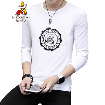 

Scarecrow MEXICAN long-sleeved T-shirt male Korean version 2019 new fashion type round neck print wild self-cultivation comfortable trend bottoming shirt t-shirt top mens white 3XL