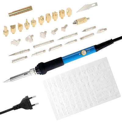 

42pcs 60W Professional Electric Adjustable Temperature Welding Soldering Iron Kit Contains 12pcs Stencil Carving Pyrography Tool W