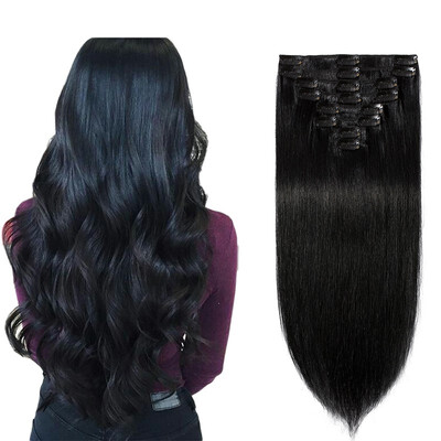 

100 Human Hair Real Thick Women Girls Long Straight Full Head Hair Extension Clip In Hair Extension
