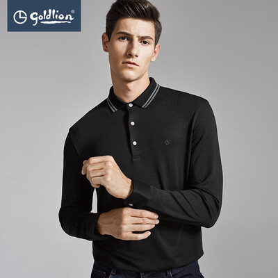

Jin Lilai 2018 Autumn Mens Soft Contrast Lapel Business Casual Long Sleeve T-Shirt Wild Black L