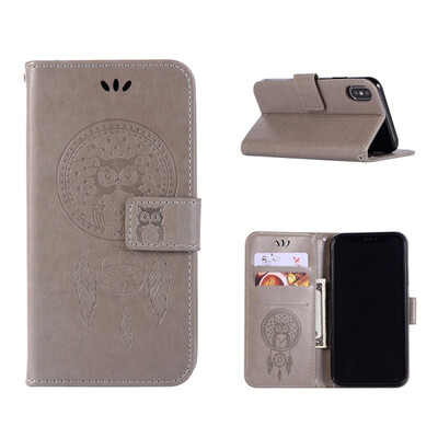 

MOONCASE Apple iPhone XS Max Windbell Owl Embossed Leather Case - Grey