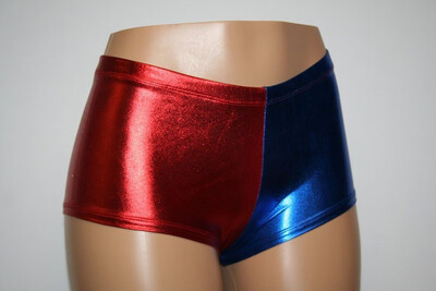 

Womens Faux Leather Cool Printing Blue Red Harley Quinn Cosplay shorts