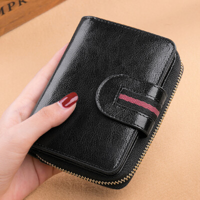 

OFFM leather ladies wallet female short leather multi-function zipper organ card purse ladies wallet QB-D01 wine red