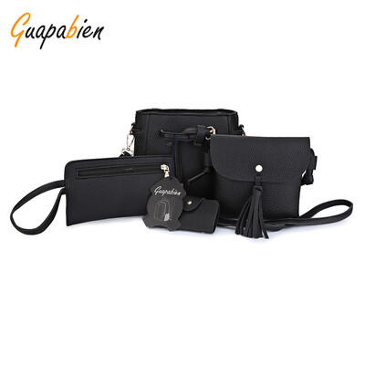 Guapabien PU Leather Shoulder Bag Card Holder Handbag 4pcs Bags for Women