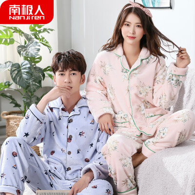 

Antarctic pajamas men winter flannel lovers pajamas women winter warm coral velvet thickening autumn mens home service winter suit NAS5X21022-24 female shrimp powder printing L