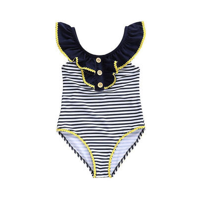 

Kids Baby Girl Striped Ruffle Swimsuit Backless Swimming Costume Swimwear