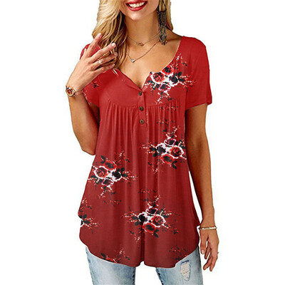 

Womens Summer Floral V Neck Blouses Loose Baggy Tops Tunic T Shirts Plus Size