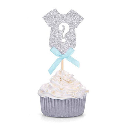

FUNNYBUNNY Silver Glitter Cupcake Toppers Onesie Party Decors with Pink&Blue Bows Wedding Cake Topper Cupcake Wrapper