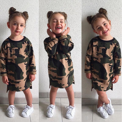 

Toddler Kids Girls Cotton Long Sleeve Camouflage Dress Party Pageant Princess Dresses