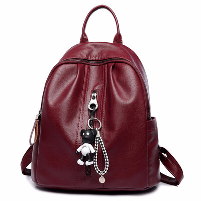 

Women PU Leather Backpacks for Teenage Girls Fashion Zipper School Bags Female Casual Red Backpack Travel Bag Woman Bagpack 2018