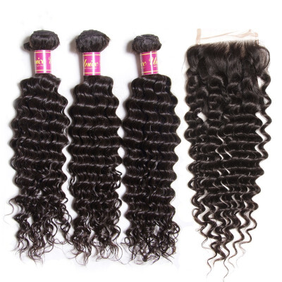 

UNice Hair Icenu Remy Hair Series Brazilian Deep Wave Hair Bundles With Closure Natural Color 100 Human Hair Extensions Wholesale