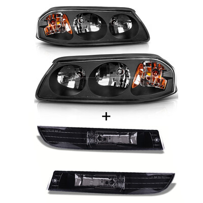 

For 2000-2005 Chevy Impala Black Housing Headlights Clear Lens Front Bumper Driving Fog Lights