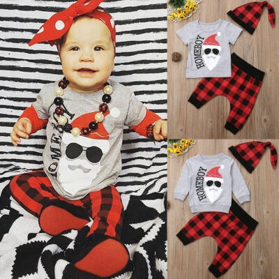 

Christmas Newborn Baby Boy T shirt TopsPants Hat 3pcs Outfits Set Clothes