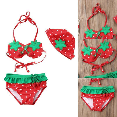 

Strawberry Kids Girl 3Pcs Bikini Set Swimwear Swimsuit Bathing Suit Beachwear US