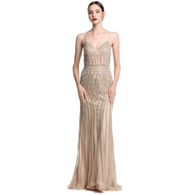 

2018 Robe De Soiree Diamond Evening Party Dress Nude Color Tulle Gray Silver Party Occasion Formal Long Evening Dress