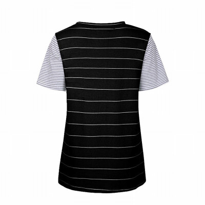 

Striped regular T-shirt womens contrast color V-neck short-sleeved shirt