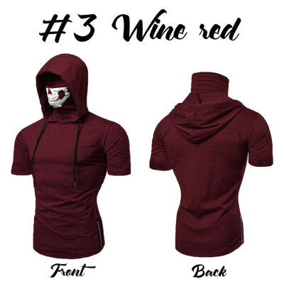 

Mens Summer Short Sleeve Zipper Skull Mask Hoodie Sweatshirt Hooded Tops