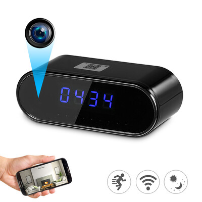 

HD WiFi Wireless Camera Alarm Clock Portable Nanny Cam Baby Monitor Night VisionMotion DetectionLoop Recording Home Office Secur
