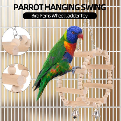 

Parrot Hanging Swing Bird Ferris Wheel Ladder Wooden Swing Toy for Parrot Parakeets Cockatiels Conures Macaws