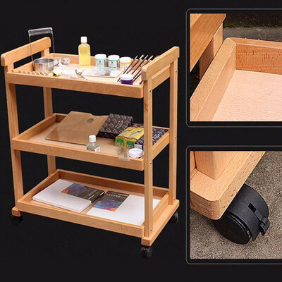 

Ktaxon 31" Tall 3-Layer Beechwood Art Drawing Tool Rack 360 Degree Movable Wheel Trolley Cart for Storage Painting Tools