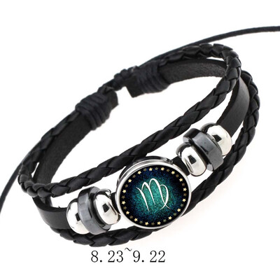 

Sale Fashion 12 Constellations Leather Zodiac Sign with beads Bangle Bracelets For Men Boys Jewelry Travel Accessories Gifts