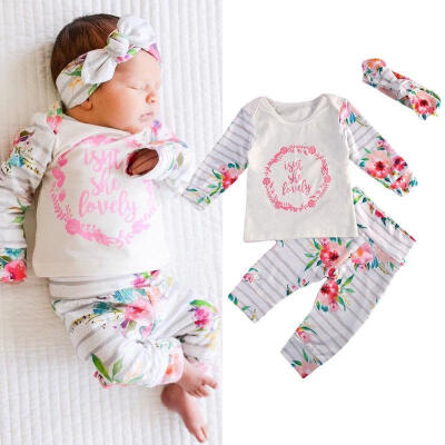 

Cute Newborn Baby Girls Floral Tops T-shirt Long Pants Outfits Clothes 3pcs Set