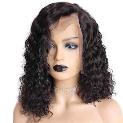 

Deep Wave Lace Frontal Human Hair Peruvian Virgin Wigs Pre plucked Hairline 250 Density