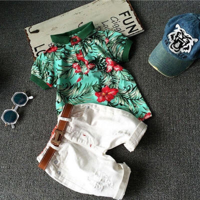 

2pcs Toddler Kids Baby Boy Flower T-shirt Tops Short Pants Outfits Clothing Set