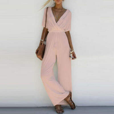 

New Style Women V Neck Short Sleeve Jumpsuit Ladies Summer Casual Loose Playsuit