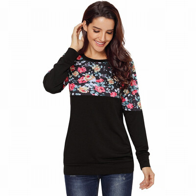 

Round collar long-sleeved printed pullover sweatshirt Slim bottoming womens sweatshirt