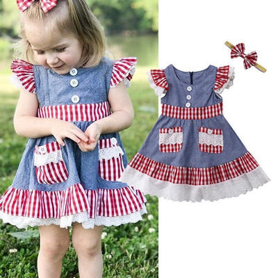 

Toddler Baby Girls Denim DressHeadband Party Pageant Dresses Skirts Clothes