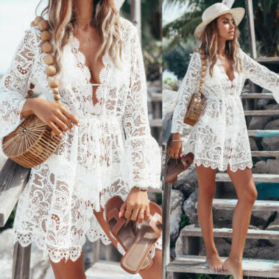 

Fashion Women Bathing Suit Lace Crochet Bikini Swimwear Cover Up Beach Dress US