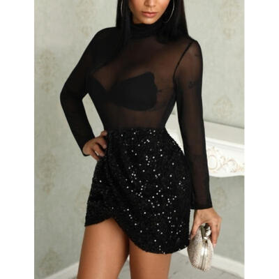 

Women Bodycon Long Sleeve Evening Party Cocktail Club Short Mini Dress