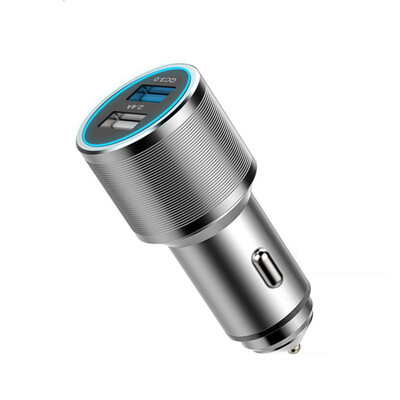 

QC30 Aluminum Alloy Fast Car Charger Dual USB Phone Charging Adapter with Blue Light