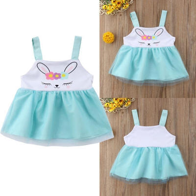 

Newborn Kids Girls Floral Bunny Dress Party Sling Dress Lace Tutu Mesh Dresses Clothes Summer