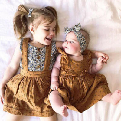 

US Infant Kid Baby Girl Clothes Sister Matching Suspender Skirt Dress Outfit Set