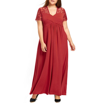 

Solid Color Splicing Lace Full-Length Dress