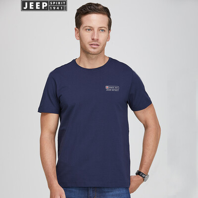 

Jeep short-sleeved mens solid color simple youth mens cotton comfortable round neck T-shirt 2019 summer new TS0082 blue 3XL