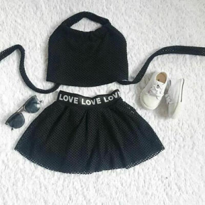 

Baby Kids Girls Sleeveless Mesh Tops Letter Skirts Sports Clothes 2Pcs Set 1-6Y