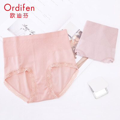 

Ou Difen womens underwear 2019 new products no trace high waist hip pants women skin comfort cotton jacket 2 loaded combination underwear XK9A06 black pink