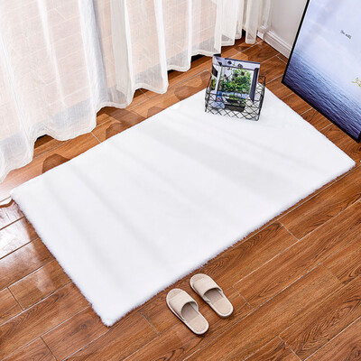 

Ultra Soft Rectangle Shape Decorative Rug Faux Artificial Rabbit Hair Carpet Rugs Non-slip Floor Mats Home Decor for Living Room B