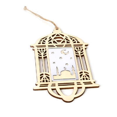 

Wooden Eid Mubarak Hanging Pendant DIY Crafts Ornament with Rope Festival Decoration
